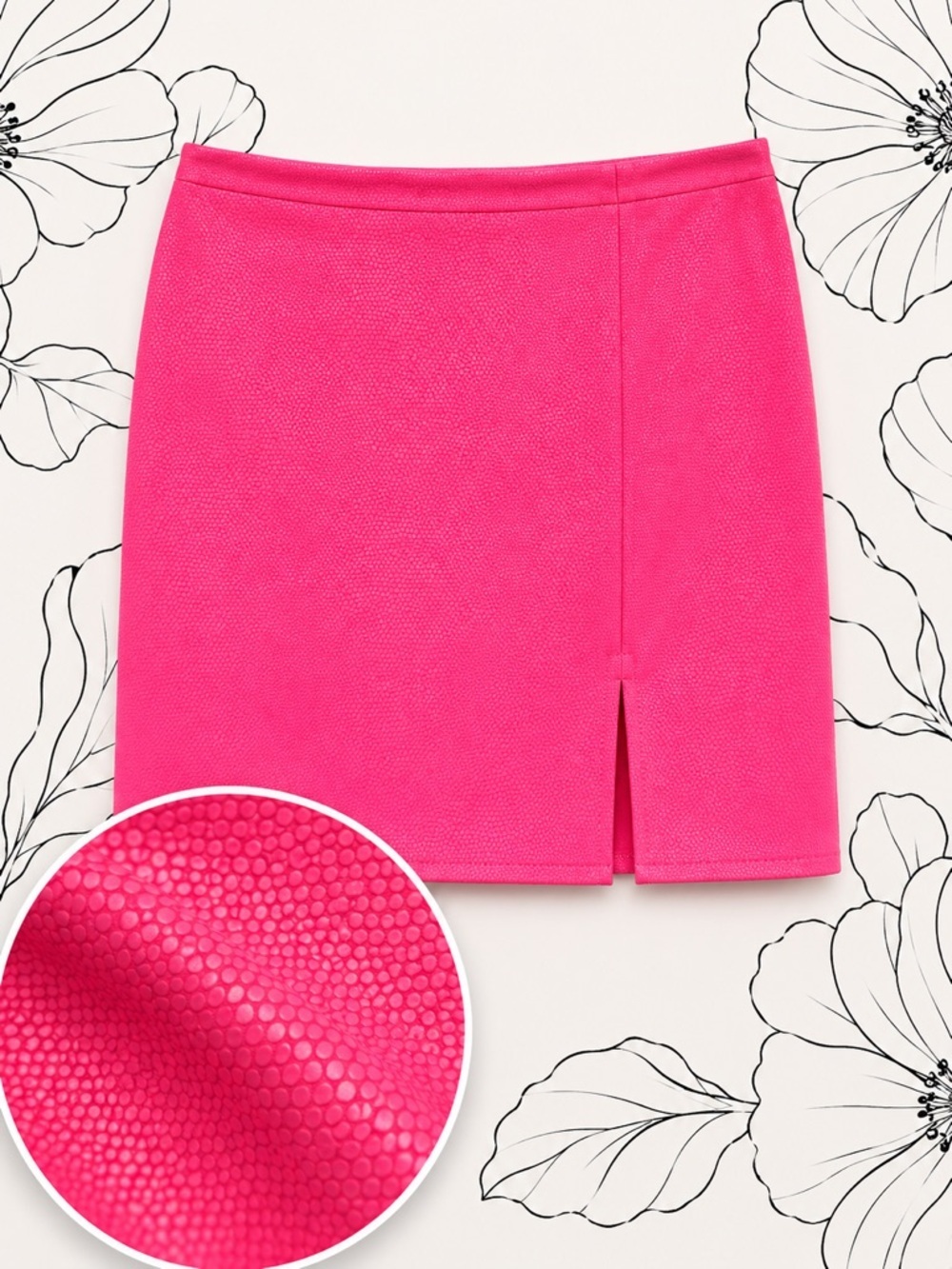 Cloud Ten Hot Pink Vegan Leather Textured Mini Skirt with Front Slit (271)